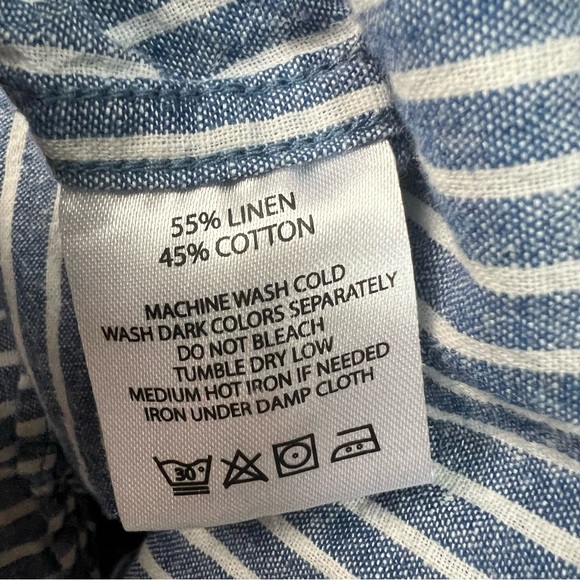 Line Of Trade Shirt Mens Small Blue Striped Button Down Linen Blend Short Sleeve - Picture 6 of 7